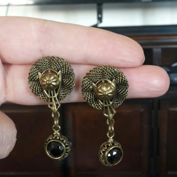 Antique Brass Mesh Drop Dangle Earring's Quartz - Picture 2 of 8